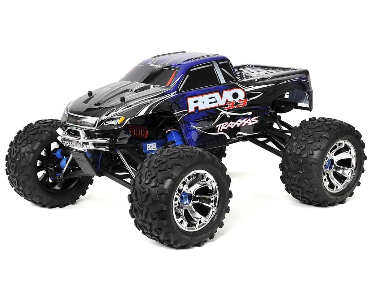 Traxxas Revo 3.3: 1/10 Scale 4WD Nitro-Powered Monster Truck with Telemetry Sensors with TSM Blue 3 Traxxas Revo 3.3: 1/10 Scale 4WD Nitro-Powered Monster Truck with Telemetry Sensors with TSM Blue